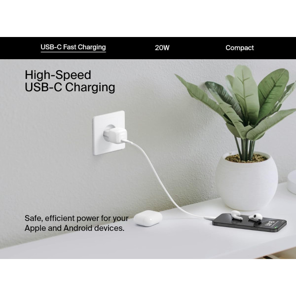 Фото - Мережевий зарядний пристрій Belkin 20Вт USB-C PD PPS White (WCA009KQWH)
