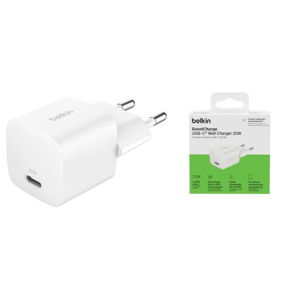 Фото - Мережевий зарядний пристрій Belkin 25Вт USB-С PD PPS White (WCA012KQWH)