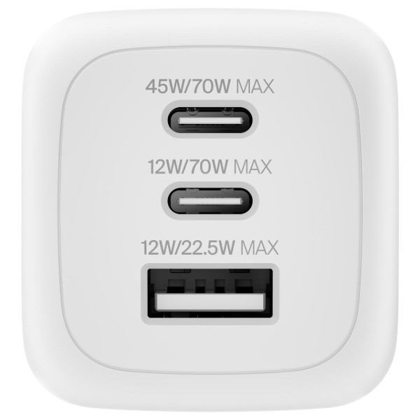 Фото - Мережевий зарядний пристрій Belkin 70Вт 2хUSB-С/USB-A GAN PD PPS White (WCH018HQWH)