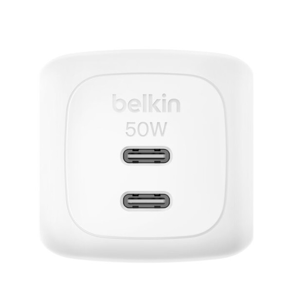 Фото - Бездротовий зарядний пристрій Belkin 50Вт 2хUSB-С GAN PD PPS кабель USB-С > USB-C 1м 
White (WCH019KQ1MWH-B6)