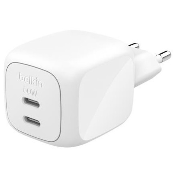 Фото - Бездротовий зарядний пристрій Belkin 50Вт 2хUSB-С GAN PD PPS 
White (WCH019KQWH)