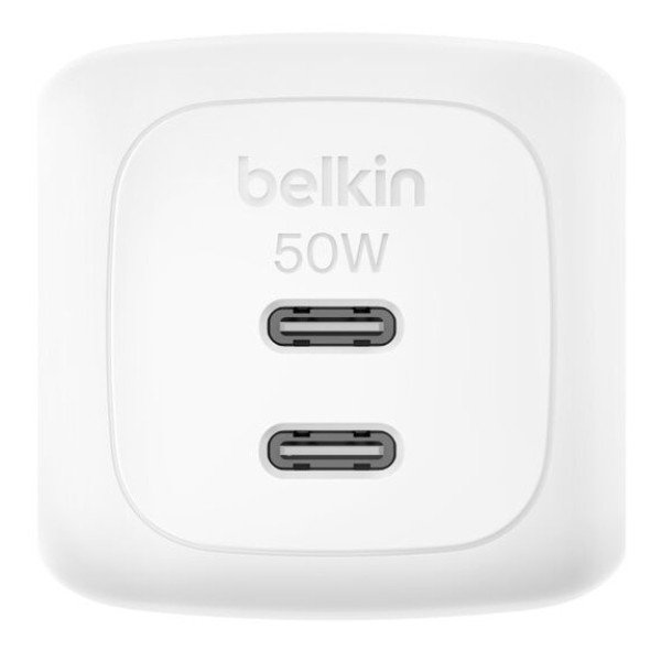 Фото - Бездротовий зарядний пристрій Belkin 50Вт 2хUSB-С GAN PD PPS 
White (WCH019KQWH)