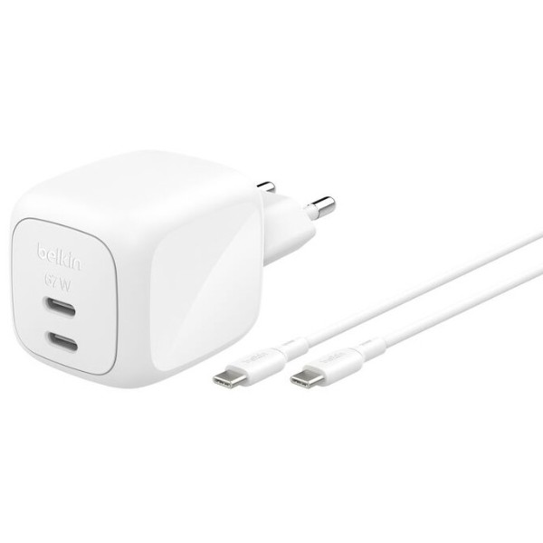 Фото - Беспроводное зарядное устройство Belkin 67Вт 2хUSB-С GAN PD PPS кабель USB-С > USB-C 2м White (WCH020KQ2MWH-B6)