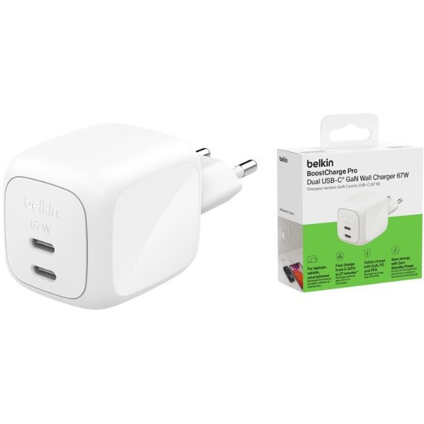 Фото - Бездротовий зарядний пристрій Belkin 67Вт 2хUSB-С GAN PD PPS
White (WCH020KQWH)