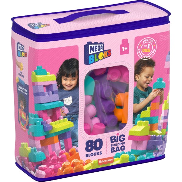 Фото - Пластиковый конструктор для малышей Mega Bloks розовый в мешке (80 дет.) (DCH62)