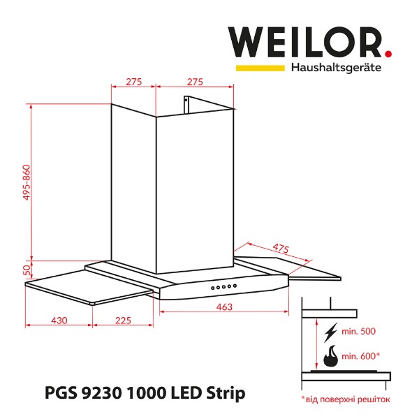 Фото - Вытяжка декоративная Weilor PGS 9230 IG 1000 LED strip