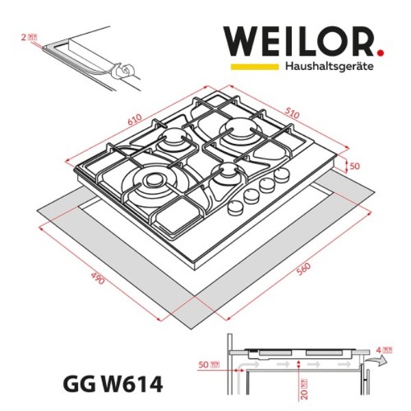 Фото - Варильна поверхня газова Weilor GG W614 BL