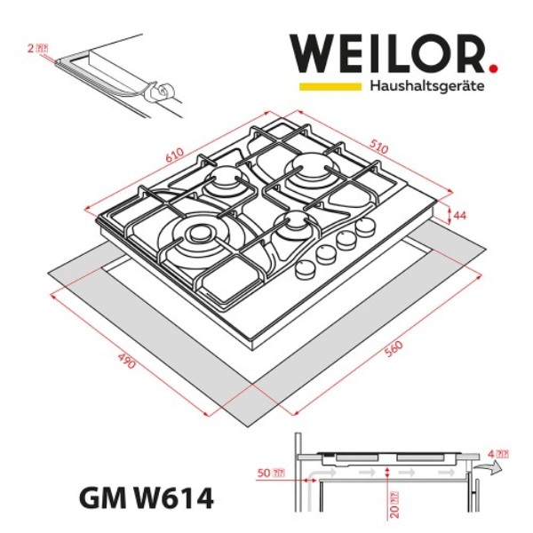 Фото - Варочная панель газовая Weilor GM W614 BL