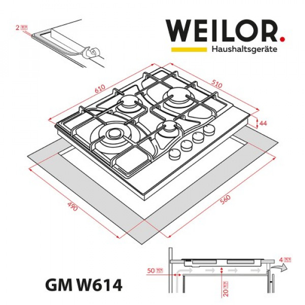 Фото - Варочная панель газовая Weilor GM W614 SS