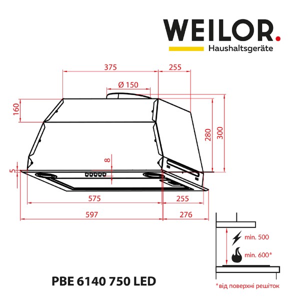 Фото - Вытяжка встраиваемая Weilor PBE 6140 SS 750 LED
