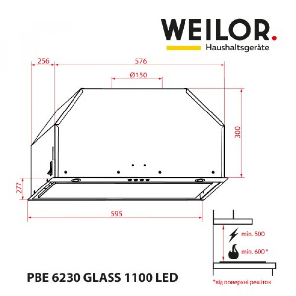 Фото - Витяжка вбудована Weilor PBE 6230 GLASS BL 1100 LED