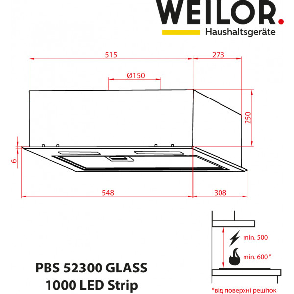Фото - Вытяжка встраиваемая Weilor PBS 52300 GLASS BL 1000 LED Strip