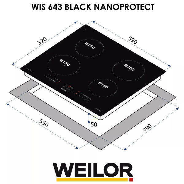 Фото - Варочная панель электрическая Weilor WIS 643 BLACK NanoProtect