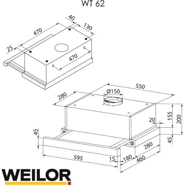 Фото - Витяжка вбудована Weilor WT 62 BL
