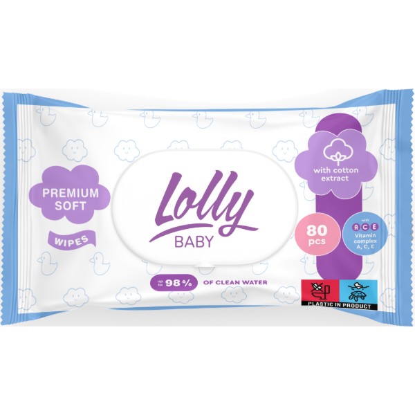 Фото - Вологі серветки для немовлят Lolly з клапаном, 80 шт. (4820174981136)