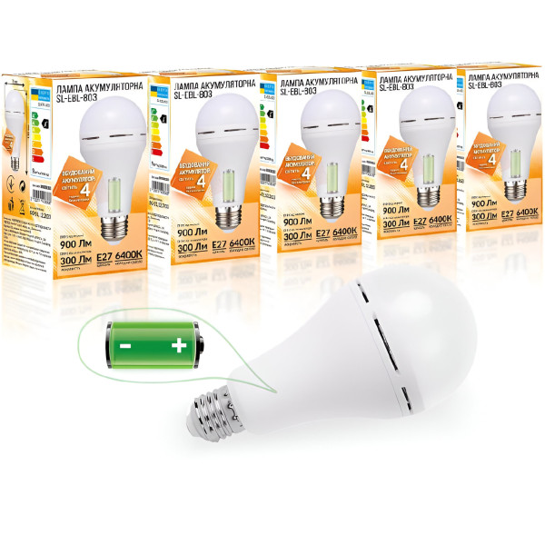 Фото - Лампочка світлодіодна Євросвітло Е27 LED SL-EBL-803 АС9W DC3W 6400К 5 шт. (000058963)