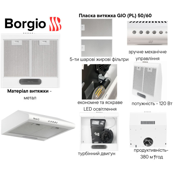 Фото - Витяжка традиційна Borgio GIO (PL) 50 White