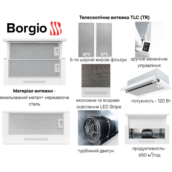 Фото - Вытяжка встраиваемая Borgio TLC (TR) 60 White glass