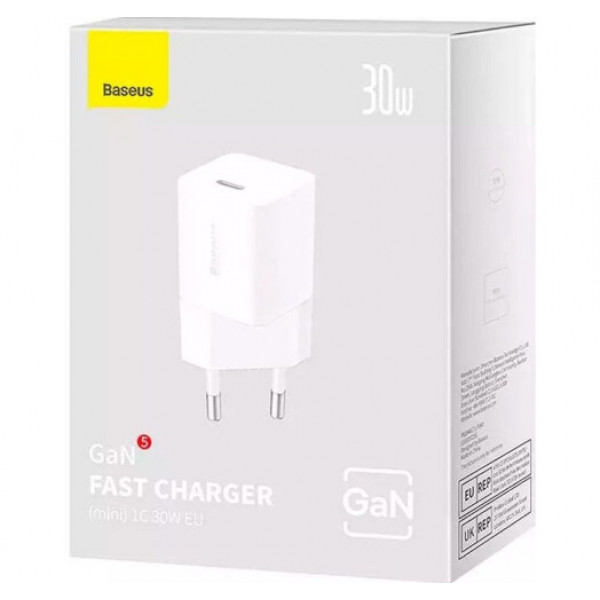 Фото - Мережевий зарядний пристрій Baseus GaN5 FC mini 1C 30W White (CCGN070502)