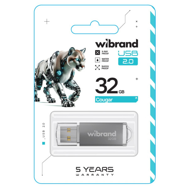 Фото - Флеш USB Wibrand USB 2.0 Cougar 32Gb Silver (WI2.0/CU32P1S)
