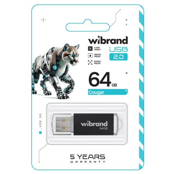 Фото - Флеш USB Wibrand USB 2.0 Cougar 64Gb Black (WI2.0/CU64P1B)