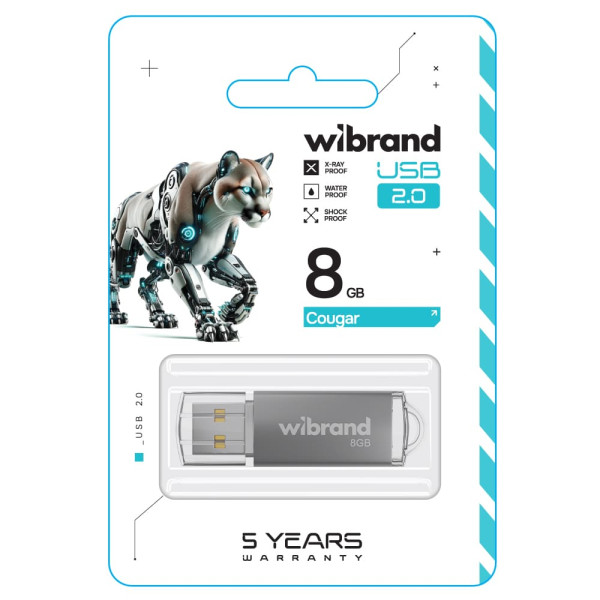 Фото - Флеш USB Wibrand USB 2.0 Cougar 8Gb Silver (WI2.0/CU8P1S)