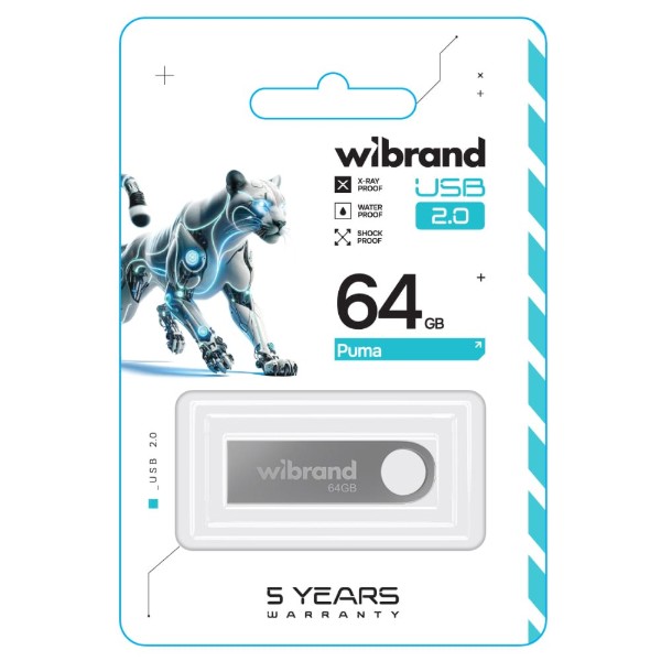 Фото - Флеш USB Wibrand USB 2.0 Puma 64Gb Silver (WI2.0/PU64U1S)