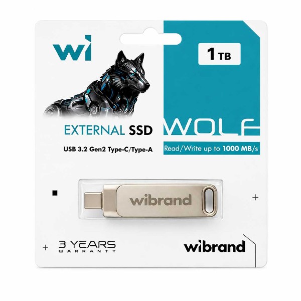 Фото - SSD-накопитель внешний Wibrand Wolf 1TB USB 3.2 Gen.2 Type-C/Type-A Read/Write Silver (WIEXSSD/WO1TB)