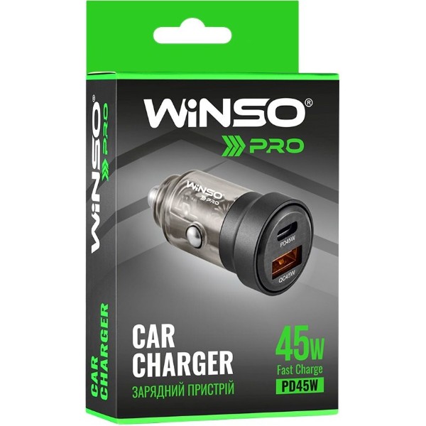 Фото - Автомобильное зарядное устройство Winso PRO 45W 1xUSB-C+1xUSB-A, transparent (223245)