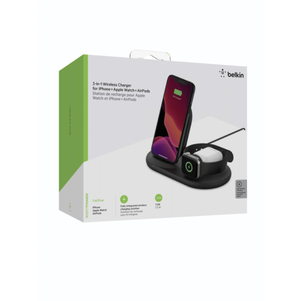 Фото - Бездротовий зарядний пристрій Belkin Wireless Pad Stand Apple Watch 3in1 Black (WIZ001VFBK)