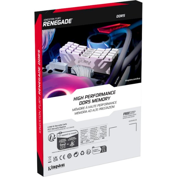 Фото - Память DDR Kingston 32GB 8000MT/s DDR5 CL38 DIMM (Kit of 2) FURY Renegade White XMP (KF580C38RWK2-32)