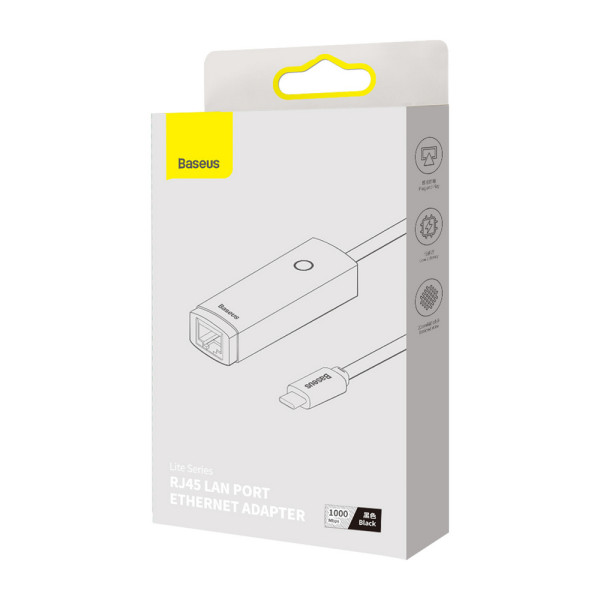 Фото - Перехідник USB Type-C - RJ-45 Baseus Lite Series Ethernet Type-C to RJ45 LAN Black (WKQX000301)