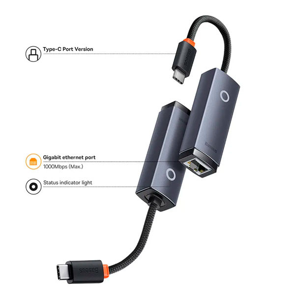 Фото - Перехідник USB Type-C - RJ-45 Baseus Lite Series Type-C to RJ45 Ethernet 1000 Mbps (WKQX000313)