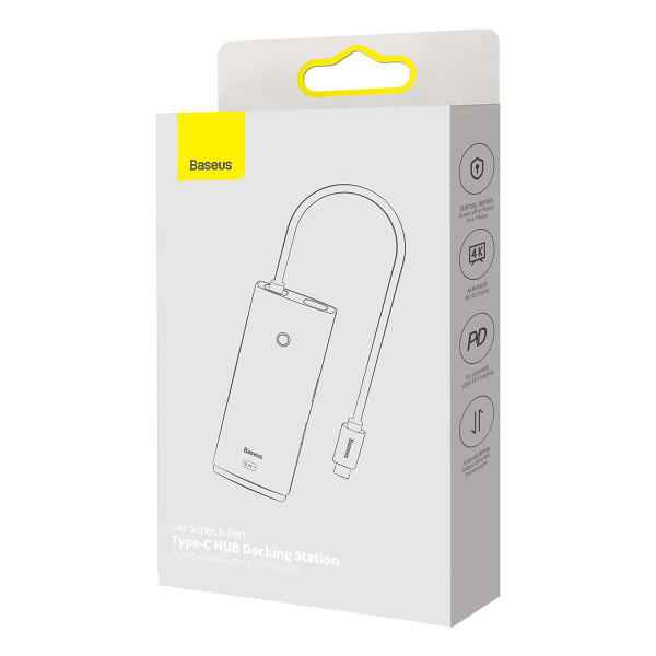Фото - Хаб USB Baseus 6-Port Type-C Type-C to HDMI+USB3.0х2+PD+SD/TF)Black (WKQX050101)
