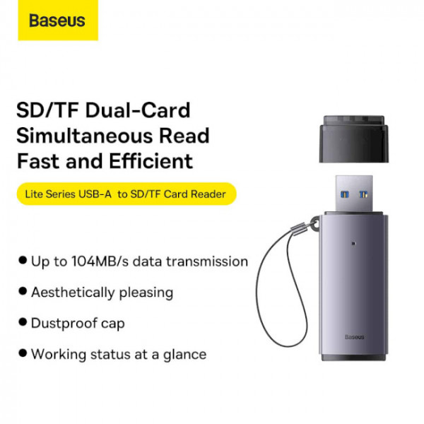Фото - Кардрідер Baseus Lite Series USB-A to SD/TF Gray (WKQX060013)