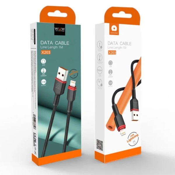 Фото - Кабель WUW X203 USB Lightning 2,4А Black (6972573336210)