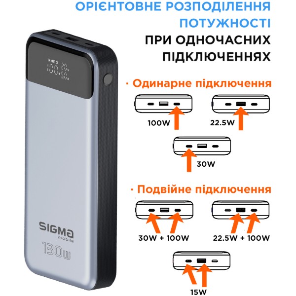 Фото - Батарея мобільна Sigma mobile X-power SI30A7QLX silver (30000mAh, PD130W)