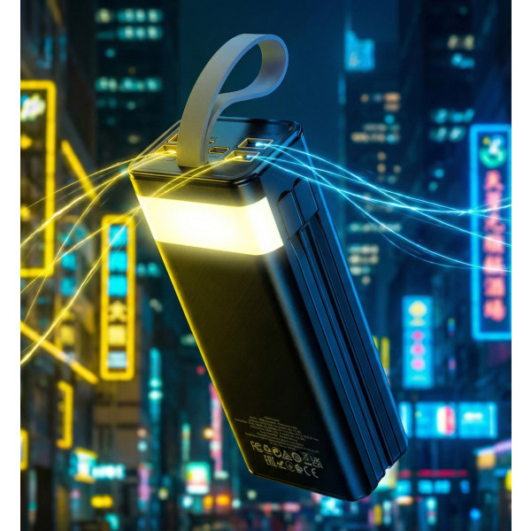 Фото - Батарея мобільна HOCO DB58 Plentiful 22.5W + вбудовані кабелі + LED 30000 mAh Black (715030)