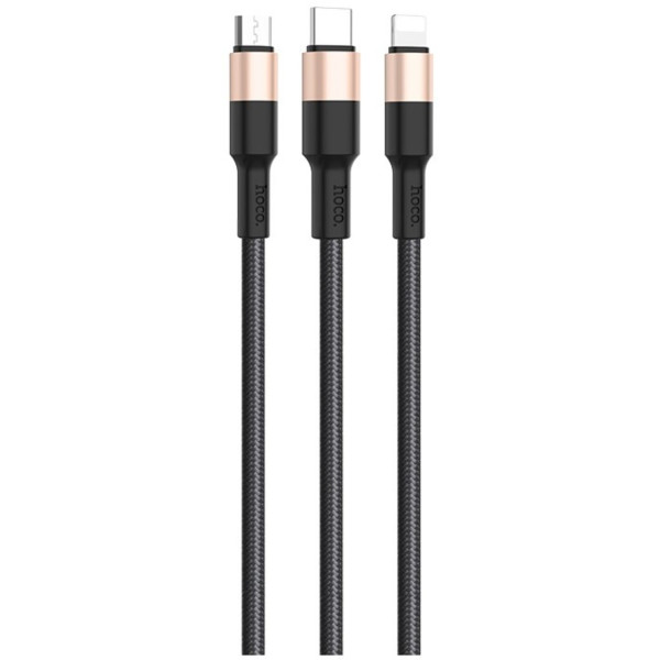 Фото - Кабель синхронізації даних HOCO X26 USB to iP+Type-C+Micro 2A, 1m Black+Gold (6957531080275)