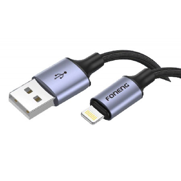 Фото - Кабель синхронізації даних Foneng X95 Metal Head Braided Cable (3A) USB - Lightning 1.2m Black (X95-CA-IP)