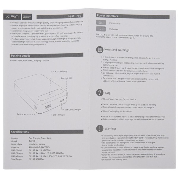 Фото - Батарея мобільна Xipin T197LF 20000mAh PD20W+22.5W Grey
