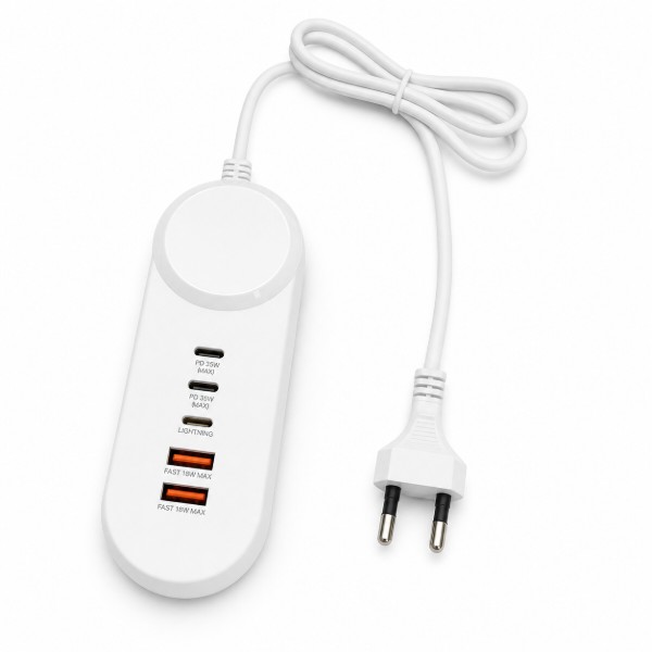 Фото - Мережевий фільтр XOKO QC-505 2 USB QC 18W 2 Type-C PD 35W Lightning 2.4A 1 м White (XK-QC-505)