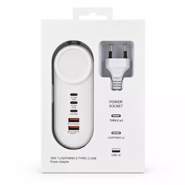Фото - Мережевий фільтр XOKO QC-505 2 USB QC 18W 2 Type-C PD 35W Lightning 2.4A 1 м White (XK-QC-505)