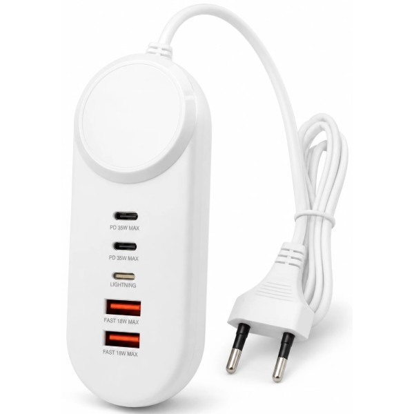 Фото - Мережевий фільтр XOKO QC-505 2 USB QC 18W 2 Type-C PD 35W Lightning 2.4A 1 м White (XK-QC-505)