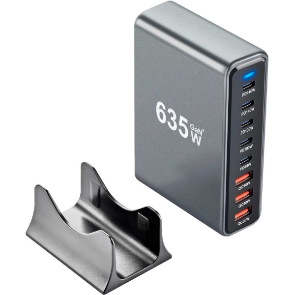 Фото - Мережевий зарядний пристрій XOKO QC-600 Gan3 635W вилка EU, 2xPD 3.1 140W, 2xPD 100W, 1xPD 65W, 3xUSB-A QC 30W Black