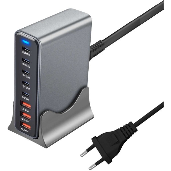 Фото - Мережевий зарядний пристрій XOKO QC-600 Gan3 635W вилка EU, 2xPD 3.1 140W, 2xPD 100W, 1xPD 65W, 3xUSB-A QC 30W Black