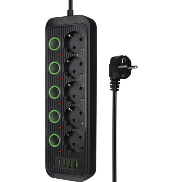 Фото - Мережевий фільтр XOKO SP-5-2-1, 2м, 5 роз., 2 USB-A, 1 USB-C Black (XK-SP-5-2-1-BK) Фото - Мережевий фільтр XOKO SP-5-2-1, 2м, 5 роз., 2 USB-A, 1 USB-C Black (XK-SP-5-2-1-BK)