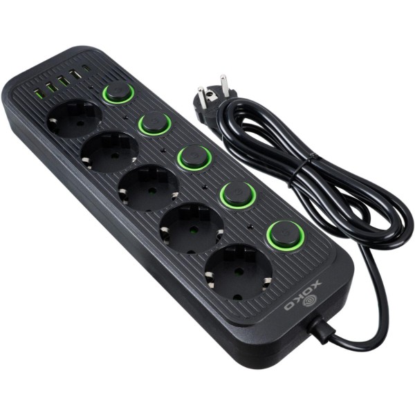 Фото - Мережевий фільтр XOKO SP-5-2-1, 2м, 5 роз., 2 USB-A, 1 USB-C Black (XK-SP-5-2-1-BK)