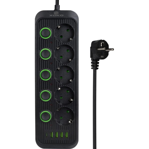 Фото - Мережевий фільтр XOKO SP-5-2-1, 2м, 5 роз., 2 USB-A, 1 USB-C Black (XK-SP-5-2-1-BK)