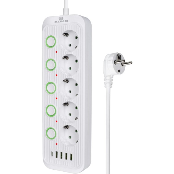 Фото - Мережевий фільтр XOKO SP-5-2-1, 2м, 5 роз., 2 USB-A, 1 USB-C White (XK-SP-5-2-1-WH)